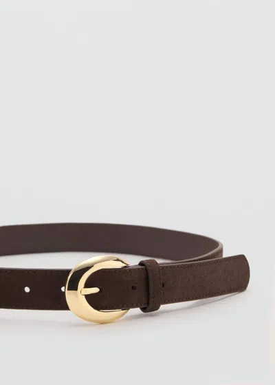 Mango Ceinture Cuir Boucle Ovale Chocolat - Femme - Xl -