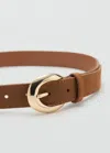 Mango Leather Belt With Oval Buckle Brown