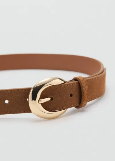 Mango Leather Belt With Oval Buckle Brown