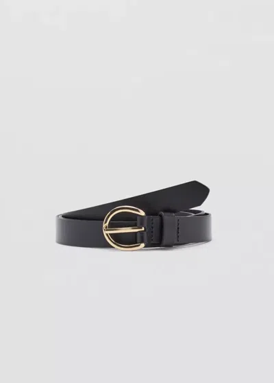 Mango Ceinture Cuir Boucle Ovale In Marron