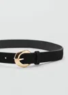 Mango Leather Belt With Oval Buckle Black