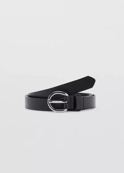 Mango Ceinture Cuir Boucle Ovale In Noir