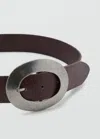 Mango Rounded Buckle Leather Belt Chocolate