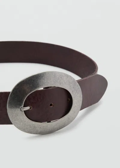 Mango Rounded Buckle Leather Belt Chocolate