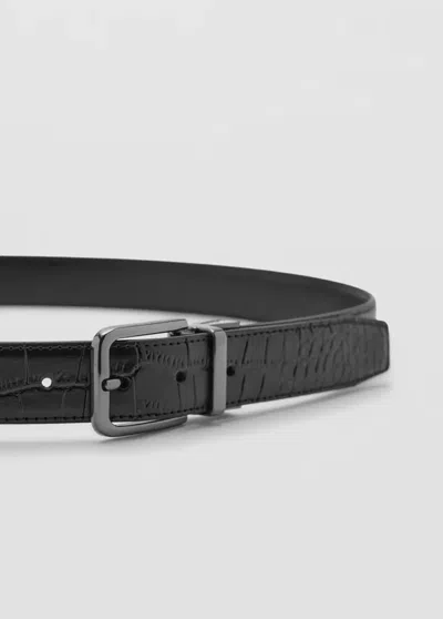 Mango Ceinture Cuir Crocodile In Black