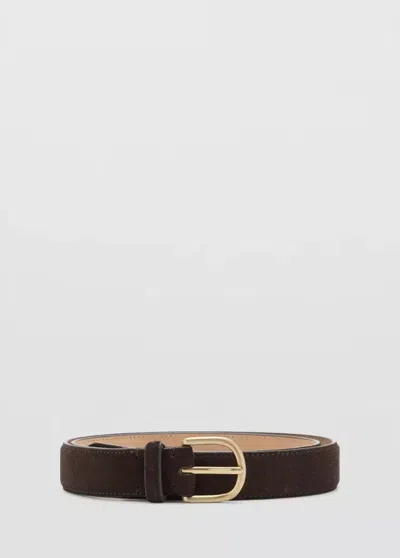 Mango Ceinture Cuir Suède In Chocolat