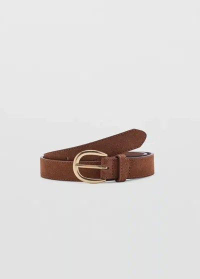 Mango Ceinture Cuir Suède In Marron