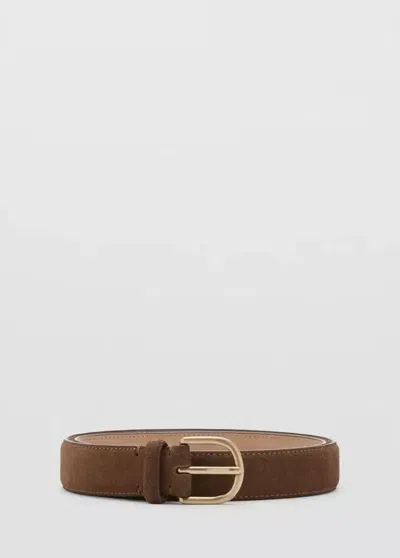 Mango Ceinture Cuir Suède In Marron