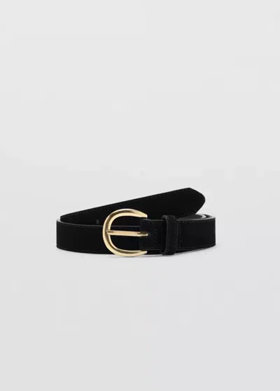 Mango Ceinture Cuir Suède In Noir