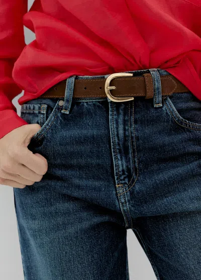 Mango Ceinture En Croûte De Cuir Marron - Femme - Xl -  In Brown