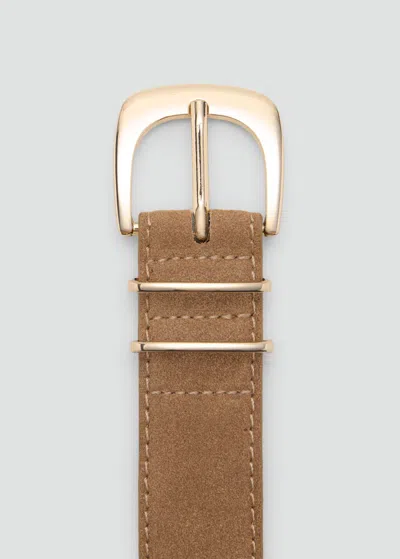 Mango Ceinture En Croûte De Cuir Sable - Femme - M -