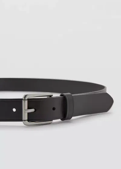 Mango Ceinture En Cuir À Boucle Carrée In Black