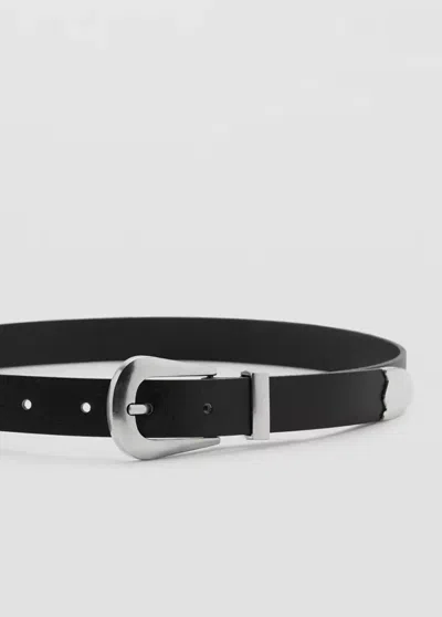 Mango Ceinture En Cuir Détail Métallique In Black