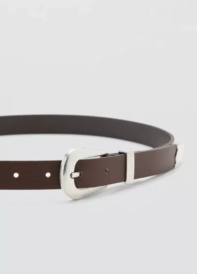 Mango Ceinture En Cuir Détail Métallique In Brown