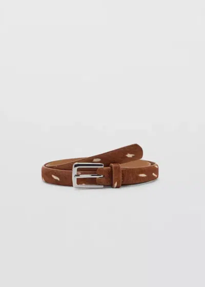Mango Ceinture En Cuir Imprimé Cerf In Marron