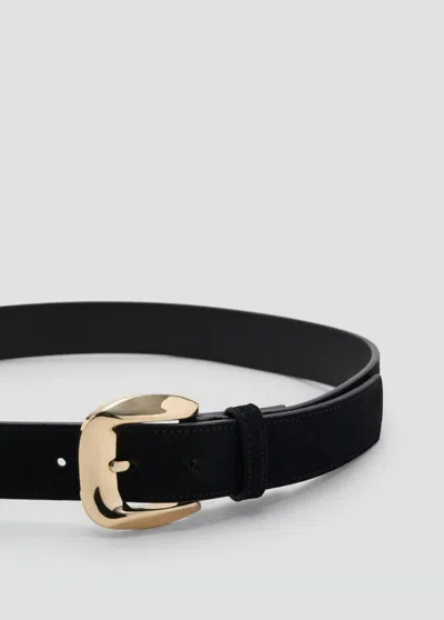 Mango Ceinture En Daim Avec Boucle Carrée In Black