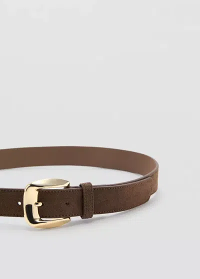 Mango Ceinture En Daim Avec Boucle Carrée In Brown