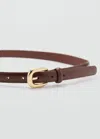 Mango Skinny Leather-effect Belt Maroon In Brown