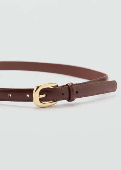 MANGO CEINTURE FINE BOUCLE MÉTALLIQUE MARRON - FEMME - L - MANGO