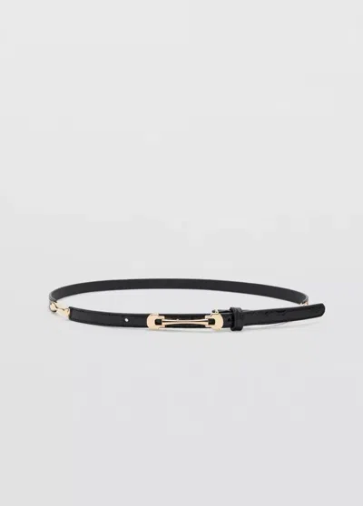 Mango Ceinture Fine Boucle Métallique In Noir