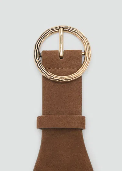 Mango Ceinture Large Cuir Marron - Femme - L -  In Brown