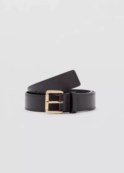 Mango Ceinture Large Effet Cuir Avec Boucle Métallique In Chocolat
