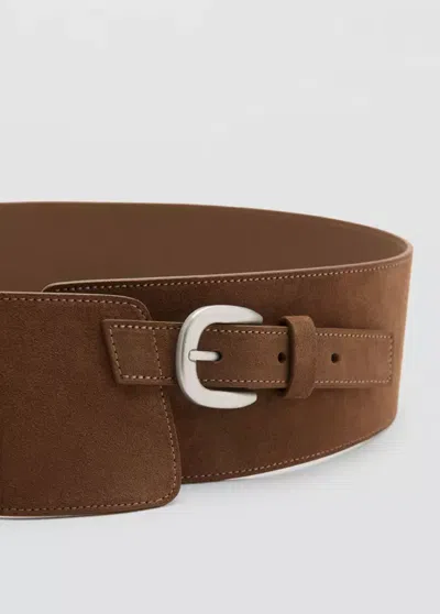 Mango Ceinture Large En Cuir Suédé In Brown