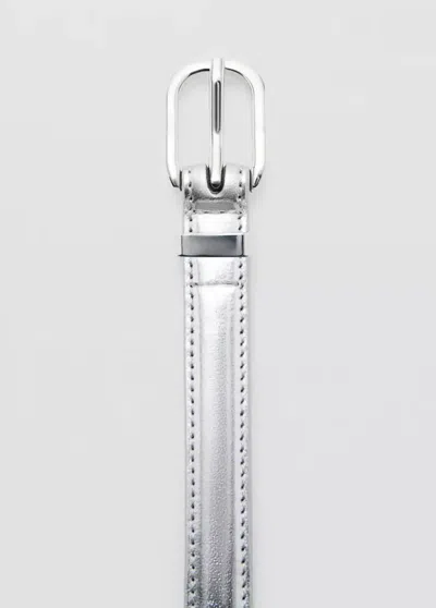 Mango Ceinture Métallisée À Boucle In Silver