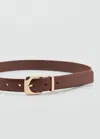 Mango Leather Effect Belt With Buckle Brown