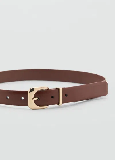 Mango Leather Effect Belt With Buckle Brown