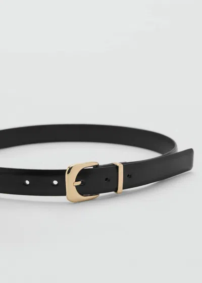 Mango Leather Effect Belt With Buckle Black