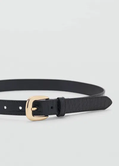 Mango Croco Leather-effect Belt Black