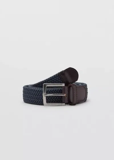Mango Ceinture Tressée In Bleu Marine