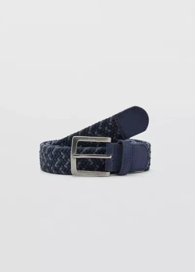 Mango Ceinture Tressée In Bleu Marine