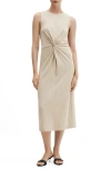 Mango Center Knot Cotton Midi Dress In Light/ Pastel Grey