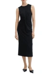 Mango Center Twist Cotton Midi Dress In Black