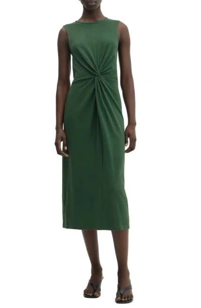 Mango Center Twist Cotton Midi Dress In Green