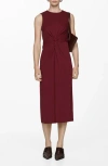 Mango Center Twist Cotton Midi Dress In Maroon