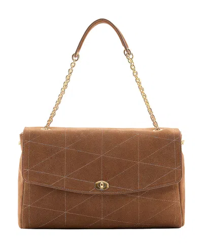 Mango Chain Detail Leather Medium Shoulder Bag In Medium Brown