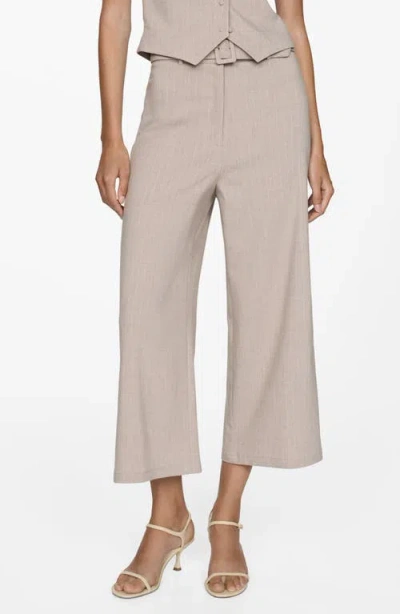 MANGO MANGO CHALK STRIPE BELTED CROP WIDE LEG PANTS