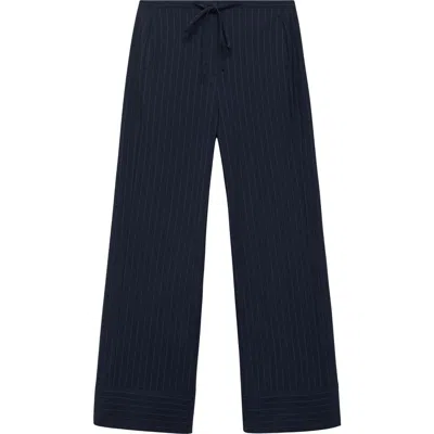 Mango Chalk Stripe Straight Leg Pants In Dark Navy