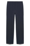 Mango Chalk Stripe Straight Leg Trousers In Dark Navy