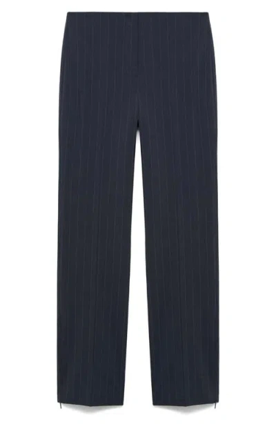 Mango Chalk Stripe Straight Leg Trousers In Dark Navy