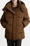 Mango Women's Hood Quilted Coat In Medium Brown