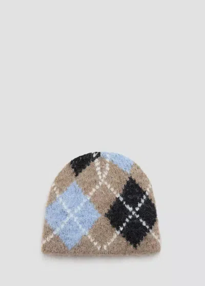 Mango Chapeau À Motifs De Losanges In Marron Moyen