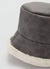 Mango Faux Shearling Bucket Hat In Grey
