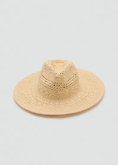 Mango Chapeau En Fibre Naturelle Avec Détails Ajourés Beige - Femme - Taille Unique -
