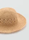 Mango Natural Fibre Hat With Openwork Details Ecru In Ecru
