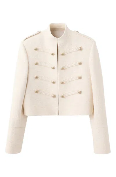 Mango Charlie Frogging Tweed Jacket In White
