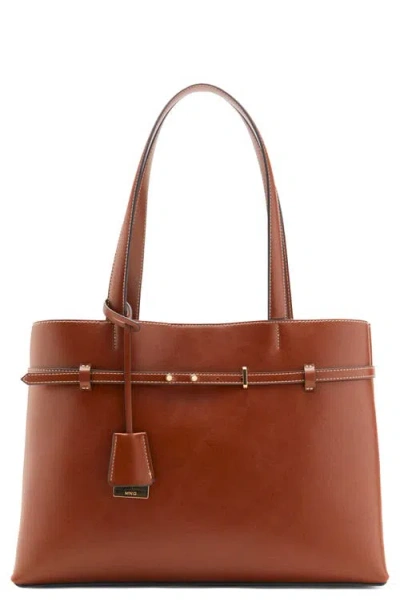 Mango Charm Detail Tote In Brown